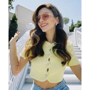 Zara Tweed Cropped Jewel Button Jacket Top